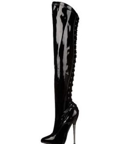 Fetish Skor & Extrema Stovlar höga klackar | Vinyl 16 Cm Dagger-3060 Fetish Larhoga Stovlar Blanka