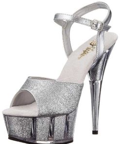 Hoga Klackar Mini Plata höga klackar | Silver Glittriga 15 Cm Delight-609-5G Hogklackade Sandaletter