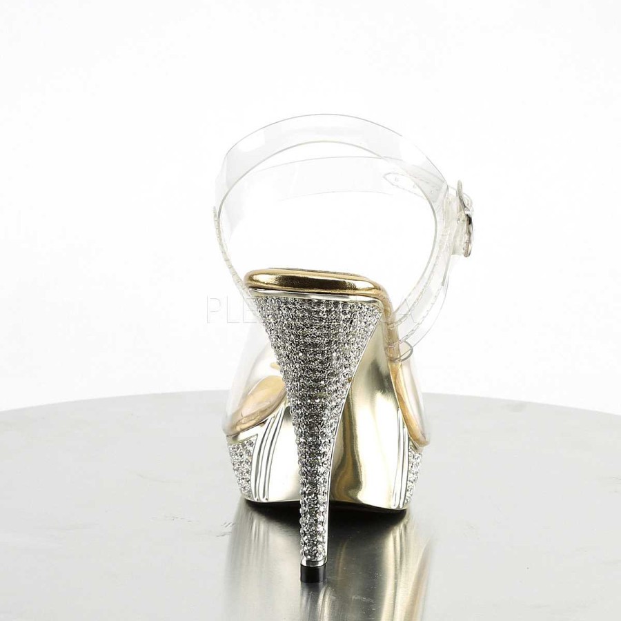 Hoga Klackar Mini Plata höga klackar | Guld Strass 12 Cm Elegant-408 Plata Hogklackade Sandaler Skor