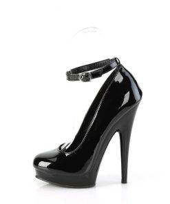 Pumps Klackar Mini Plata höga klackar | Svarta Lackpumps 15 Cm Sultry-686 Ankelrem Pumps - Lackpumps Med Ankelband