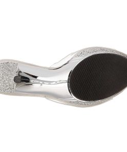 Slip In Klackar Mini Plata höga klackar | Silver 11,5 Cm Elegant-401 Strass Stenar Plata Tofflor Dam