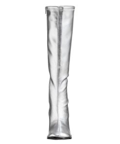 Stovlar Dam Utan Plata höga klackar | Silver Vinylstovlar Blockklack 7,5 Cm Vinyl - 70 Tal Hippie Disco Gogo Knahoga Boots