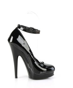 Pumps Klackar Mini Plata höga klackar | Svarta Lackpumps 15 Cm Sultry-686 Ankelrem Pumps - Lackpumps Med Ankelband