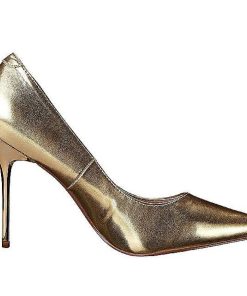 Pumps Klackar Utan Plata höga klackar | Guld Konstlader 10 Cm Classique-20 Spetsiga Pumps Med Stilettklackar