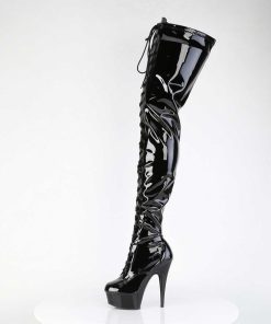 Larhoga Stovlar Med Plata höga klackar | Vinyl 15 Cm Delight-4023 Svarta Larhoga Boots - Crotch Overknee Platastovlar