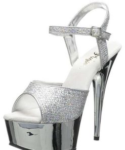 Hoga Klackar Mini Plata höga klackar | Silver 15 Cm Pleaser Delight-609G Krom Hogklackade Sandaletter