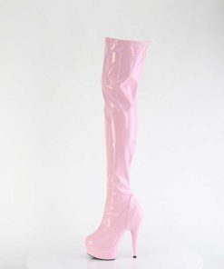 Larhoga Stovlar Med Plata höga klackar | Rosa 15 Cm Delight-3000Hwr Hologram Overknee Platastovlar - Pole Dance Overknees