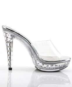 Slip In Klackar Mini Plata höga klackar | Transparent 14 Cm Cocktail-501Sdt Slippers Strass Klackar