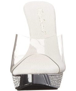 Slip In Klackar Mini Plata höga klackar | Silver 11,5 Cm Elegant-401 Strass Stenar Plata Tofflor Dam