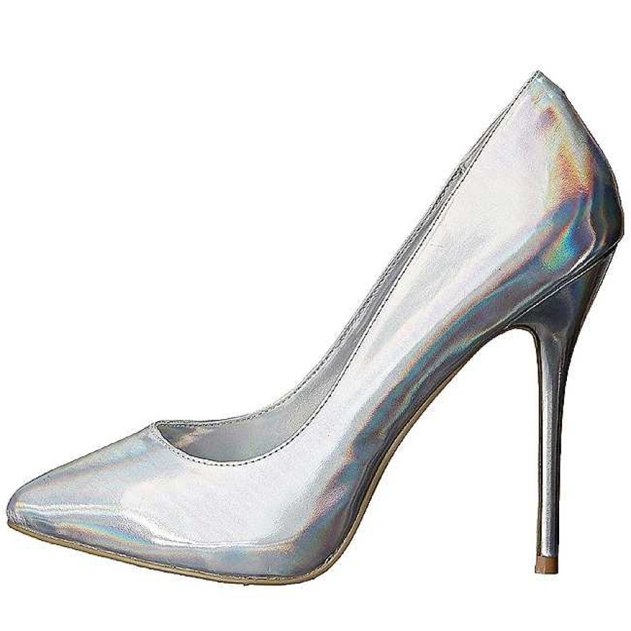 Pumps Klackar Utan Plata höga klackar | Silver Konstlader 13 Cm Amuse-20 Spetsiga Pumps Med Stilettklackar