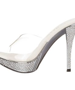 Slip In Klackar Mini Plata höga klackar | Silver 11,5 Cm Elegant-401 Strass Stenar Plata Tofflor Dam