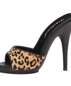 Slip In Klackar Mini Plata höga klackar | Leopard 13 Cm Fabulicious Poise-501Fur Dam Tofflor Med Hoga Klack