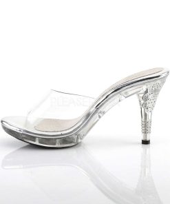 Slip In Klackar Mini Plata höga klackar | Silver 9,5 Cm Iris-401 Strass Stenar Plata Tofflor Dam