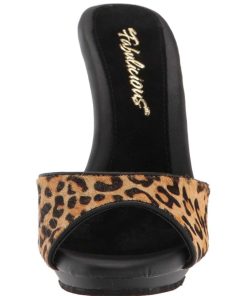 Slip In Klackar Mini Plata höga klackar | Leopard 13 Cm Fabulicious Poise-501Fur Dam Tofflor Med Hoga Klack