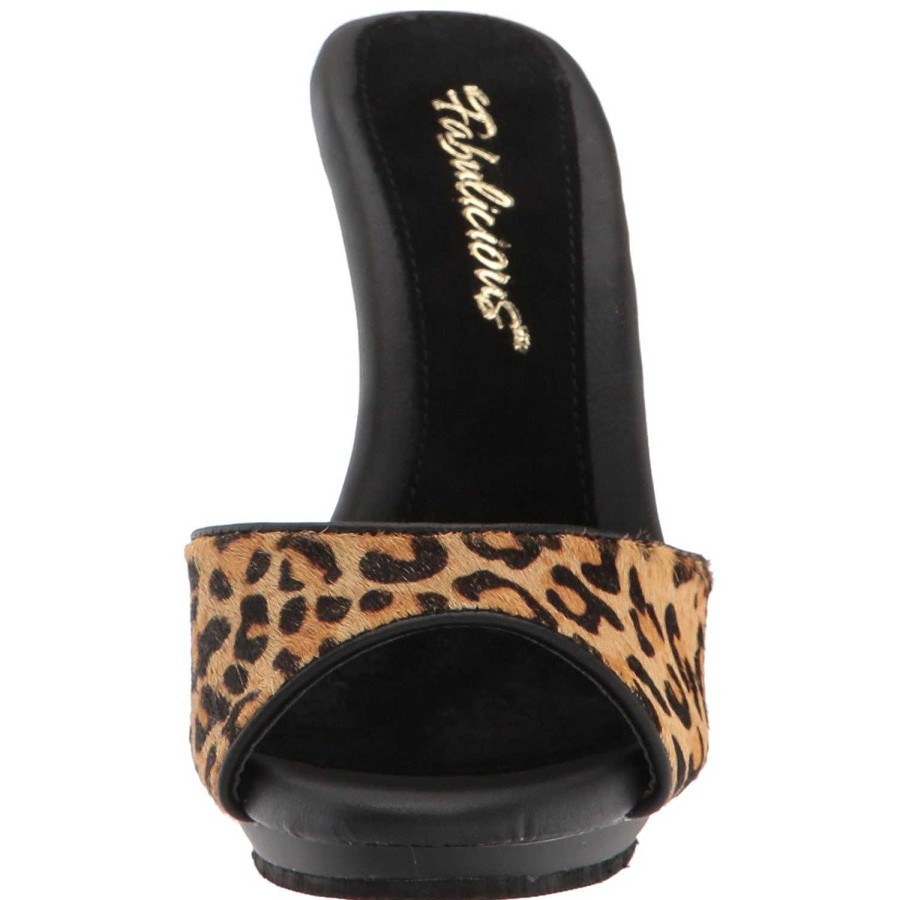 Slip In Klackar Mini Plata höga klackar | Leopard 13 Cm Fabulicious Poise-501Fur Dam Tofflor Med Hoga Klack