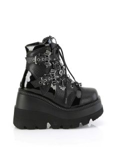 Demoniacult Skor & Stovlar Dam höga klackar | Lacklader 11,5 Cm Shaker-66 Alternativa Wedge Plataboots Svart