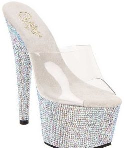 Slip In Klackar Mer Plata höga klackar | Transparent Silver 18 Cm Bejeweled-701Dm Strass Plata Slip In Mules