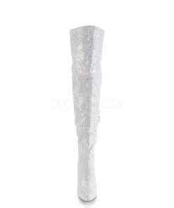 Larhoga Stovlar Utan Plata höga klackar | Vit Glitter 13 Cm Courtly-3015 Pleaser Larhoga Stovlar