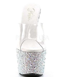 Slip In Klackar Mer Plata höga klackar | Transparent Silver 18 Cm Bejeweled-701Ms Strass Plata Slip In Mules