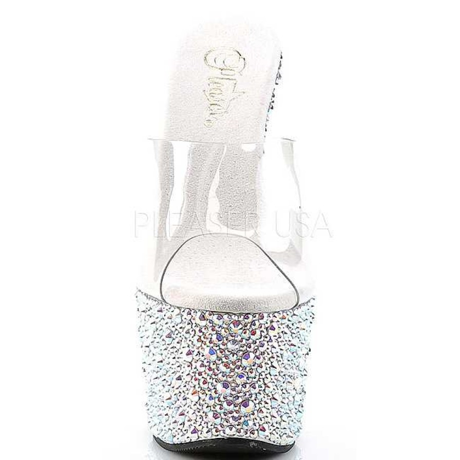 Slip In Klackar Mer Plata höga klackar | Transparent Silver 18 Cm Bejeweled-701Ms Strass Plata Slip In Mules