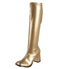 Stovlar Dam Utan Plata höga klackar | Gyllene Vinylstovlar Blockklack 7,5 Cm Vinyl - 70 Tal Hippie Disco Gogo Knahoga Boots