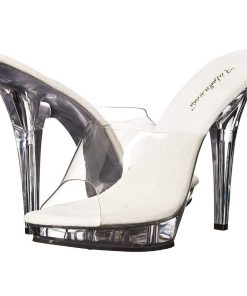 Slip In Klackar Mini Plata höga klackar | Transparent 13 Cm Fabulicious Lip-101 Plata Mules Hoga Klackar