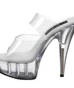 Slip In Klackar Mini Plata höga klackar | Transparent 15,5 Cm Pleaser Delight-602 Plata Hoga Slip In Mules