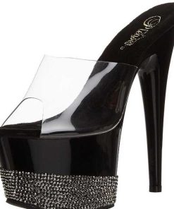 Slip In Klackar Mer Plata höga klackar | Svart Strass 18 Cm Pleaser Adore-701-3 Plata Mules Hoga Klackar