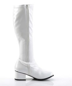 Stovlar Dam Utan Plata höga klackar | Vita Lackstovlar Blockklack 5 Cm - 70 Tal Hippie Boots Disco Gogo Knahoga Stovlar