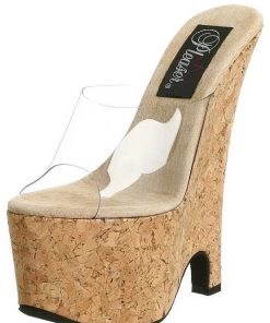 Slip In Klackar Mini Plata höga klackar | Transparent 16,5 Cm Pleaser Beau-601 Kork Kilklackar Wedges Skor