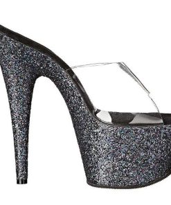 Slip In Klackar Mer Plata höga klackar | Svart 18 Cm Adore-701Lg Glitter Plata Tofflor Dam Med Klack