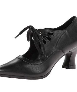 Pumps Klackar Utan Plata höga klackar | Svart Konstlader 7 Cm Retro Vintage Victorian-03 Kvinnor Pumps Med Lag Klack