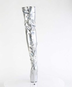 Larhoga Stovlar Med Plata höga klackar | Silver 15 Cm Delight-3000Hwr Hologram Overknee Platastovlar - Pole Dance Overknees