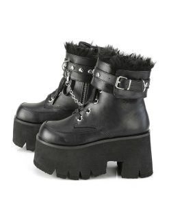 Demoniacult Skor & Stovlar Dam höga klackar | Svart Vegan 9 Cm Ashes-57 Lolita Plata Ankleboots Med Blockklack Till Kvinnor