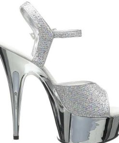 Hoga Klackar Mini Plata höga klackar | Silver 15 Cm Pleaser Delight-609G Krom Hogklackade Sandaletter