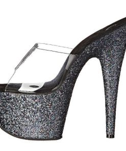 Slip In Klackar Mer Plata höga klackar | Svart 18 Cm Adore-701Lg Glitter Plata Tofflor Dam Med Klack