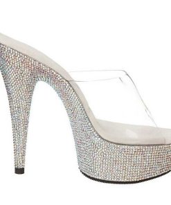 Slip In Klackar Mini Plata höga klackar | Silver Strass 15,5 Cm Bejeweled-601Dm Hoga Slip In Skor Plata