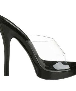 Slip In Klackar Mini Plata höga klackar | Svart Transparent 13 Cm Fabulicious Lip-101 Plata Mules Hoga Klackar