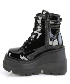 Demoniacult Skor & Stovlar Dam höga klackar | Lacklader 11,5 Cm Shaker-52 Alternativa Wedge Plataboots Svart