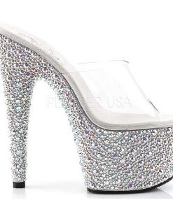 Slip In Klackar Mer Plata höga klackar | Transparent Silver 18 Cm Bejeweled-701Ms Strass Plata Slip In Mules