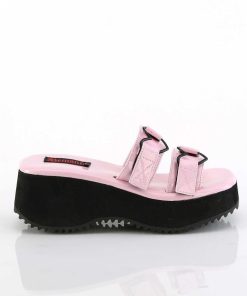 Demoniacult Skor & Stovlar Dam höga klackar | Rosa 6,5 Cm Demoniacult Flip-12 Emo Gothic Plata Mules