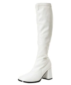 Stovlar Dam Utan Plata höga klackar | Vita Vinylstovlar Blockklack 7,5 Cm Vinyl - 70 Tal Hippie Disco Gogo Knahoga Boots