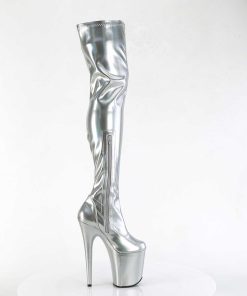 Larhoga Stovlar Med Plata höga klackar | Silver 20 Cm Flamingo-3000Hwr Hologram Overknee Platastovlar - Pole Dance Overknees