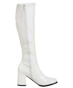 Stovlar Dam Utan Plata höga klackar | Vita Lackstovlar Blockklack 7,5 Cm - 70 Tal Hippie Boots Disco Gogo Knahoga Stovlar