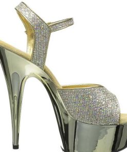 Hoga Klackar Mini Plata höga klackar | Guld 15 Cm Pleaser Delight-609G Krom Hogklackade Sandaletter