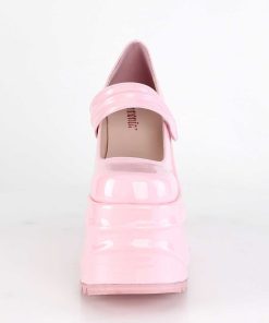 Demoniacult Skor & Stovlar Dam höga klackar | Rosa Vegan 15 Cm Wave-32 Gothic Mary Jane Pumps Med Kilklack Plata