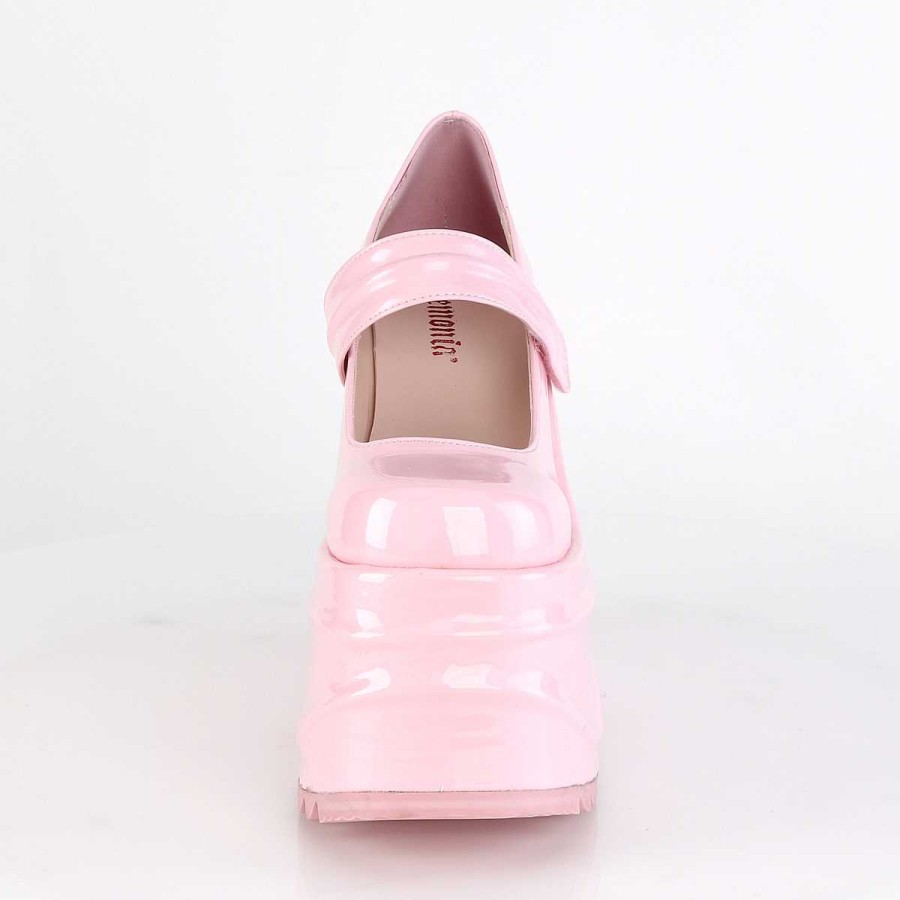 Demoniacult Skor & Stovlar Dam höga klackar | Rosa Vegan 15 Cm Wave-32 Gothic Mary Jane Pumps Med Kilklack Plata