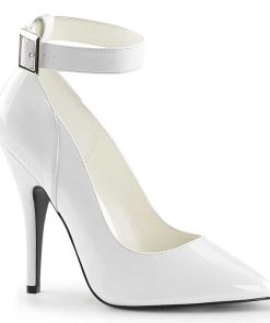 Pumps Klackar Utan Plata höga klackar | Vita Lackpumps 13 Cm Seduce-431 Ankelrem Pumps - Lackpumps Med Ankelband