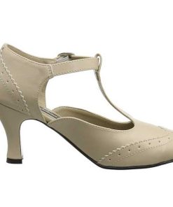 Pumps Klackar Utan Plata höga klackar | Beige Konstlader 7,5 Cm Retro Vintage Flapper-26 Kvinnor Pumps Med Lag Klack