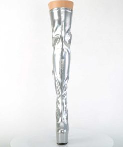 Larhoga Stovlar Med Plata höga klackar | Silver 18 Cm Adore-3000Hwr Hologram Overknee Platastovlar - Pole Dance Overknees